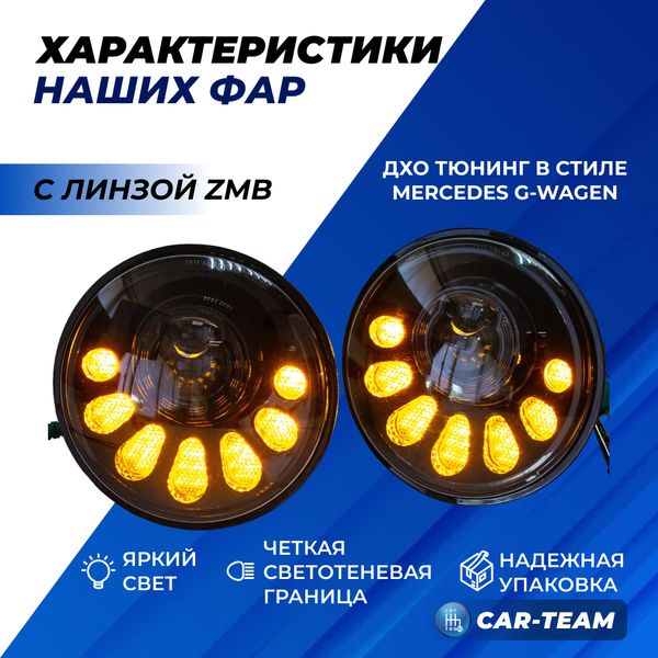 Фары светодиодные "ZMB" G0439 56Wx2 на Лада Нива 4x4, Урбан, ВАЗ 2101, 2102, УАЗ 3303, 469, УАЗ Хантер, Jeep Wrangler в стиле Мерседес Гелендваген (2шт)