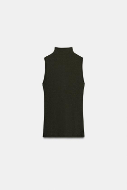ZARA ТОП С ВОРОТНИКОМ-СТОЙКОЙ И ПУГОВИЦАМИ, ОЛИВКОВЫЙ