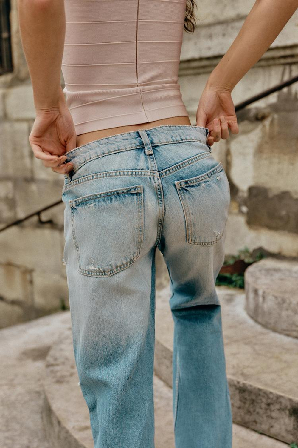 ZARA ДЖИНСЫ TRF WIDE-LEG С НИЗКОЙ ПОСАДКОЙ И РАЗРЕЗАМИ, СИНИЙ
