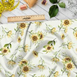 Ткань бязь подсолнухи на зеленом
