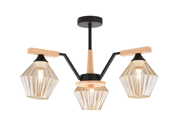 Люстра потолочная Rilon 5092/3 BK+WOOD, 3×40 Вт, чёрная и древесная