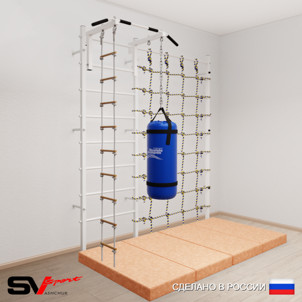 Шведская стенка Sv Sport усиленная 61150 (Турник стандарт/Лестница/Цепь/Мешок 15кг/Мат 2м/Канатный лаз)