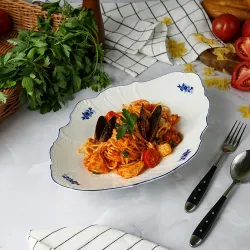 Блюдо овальное 33,7*21 см h6,4 см 800 мл глубокое Crush Blue Flower P.L. Proff Cuisine [1]