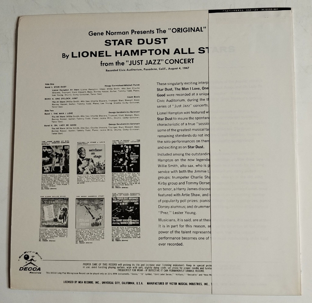 Винтажная виниловая пластинка LP Lionel Hampton, Lionel Hampton All Stars The Just Jazz Concert (Japan 1978) (Obi)