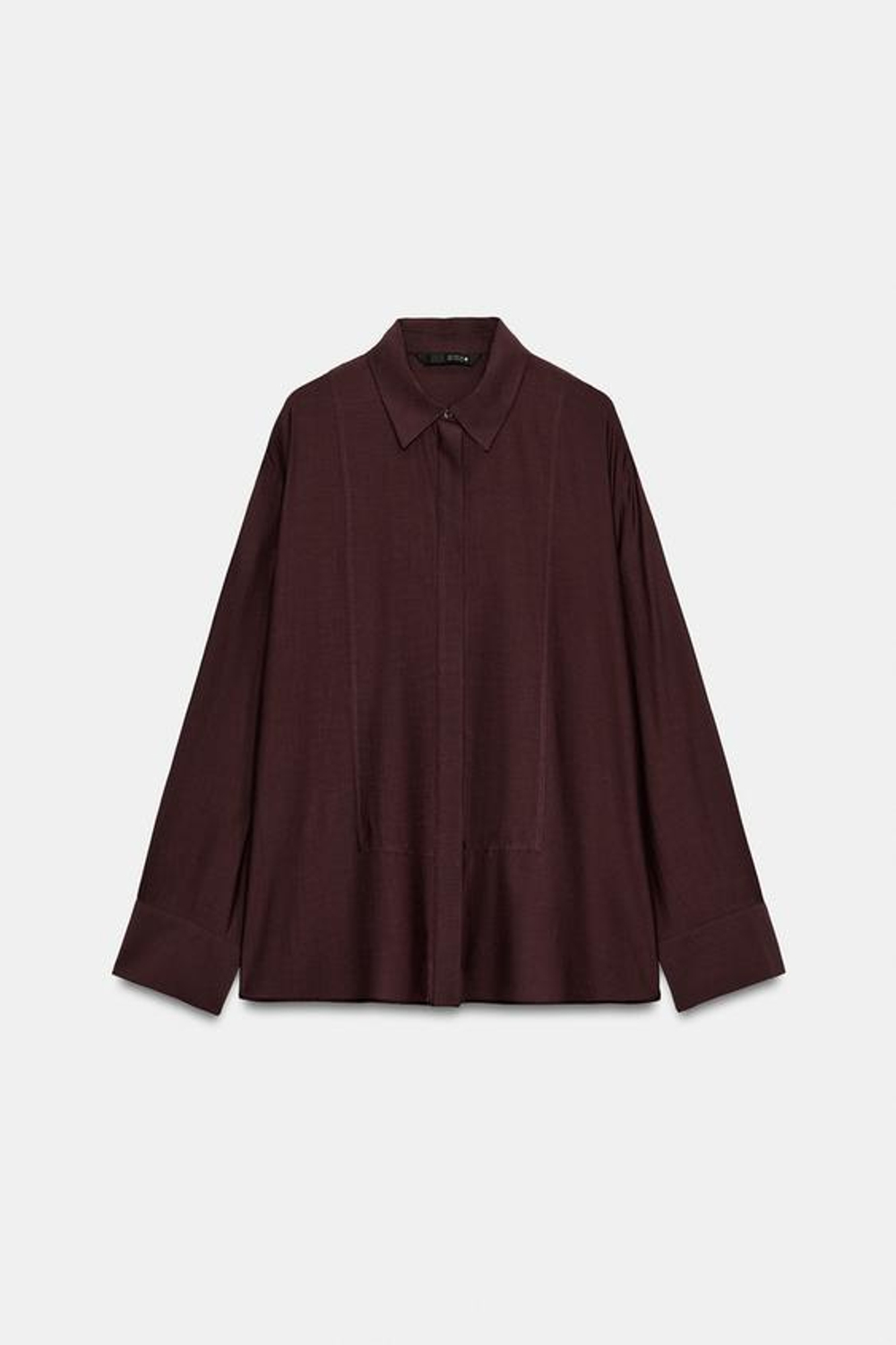 ZARA ОДНОТОННАЯ РУБАШКА С ПЛАНКОЙ — ZW COLLECTION, БАКЛАЖАННЫЙ