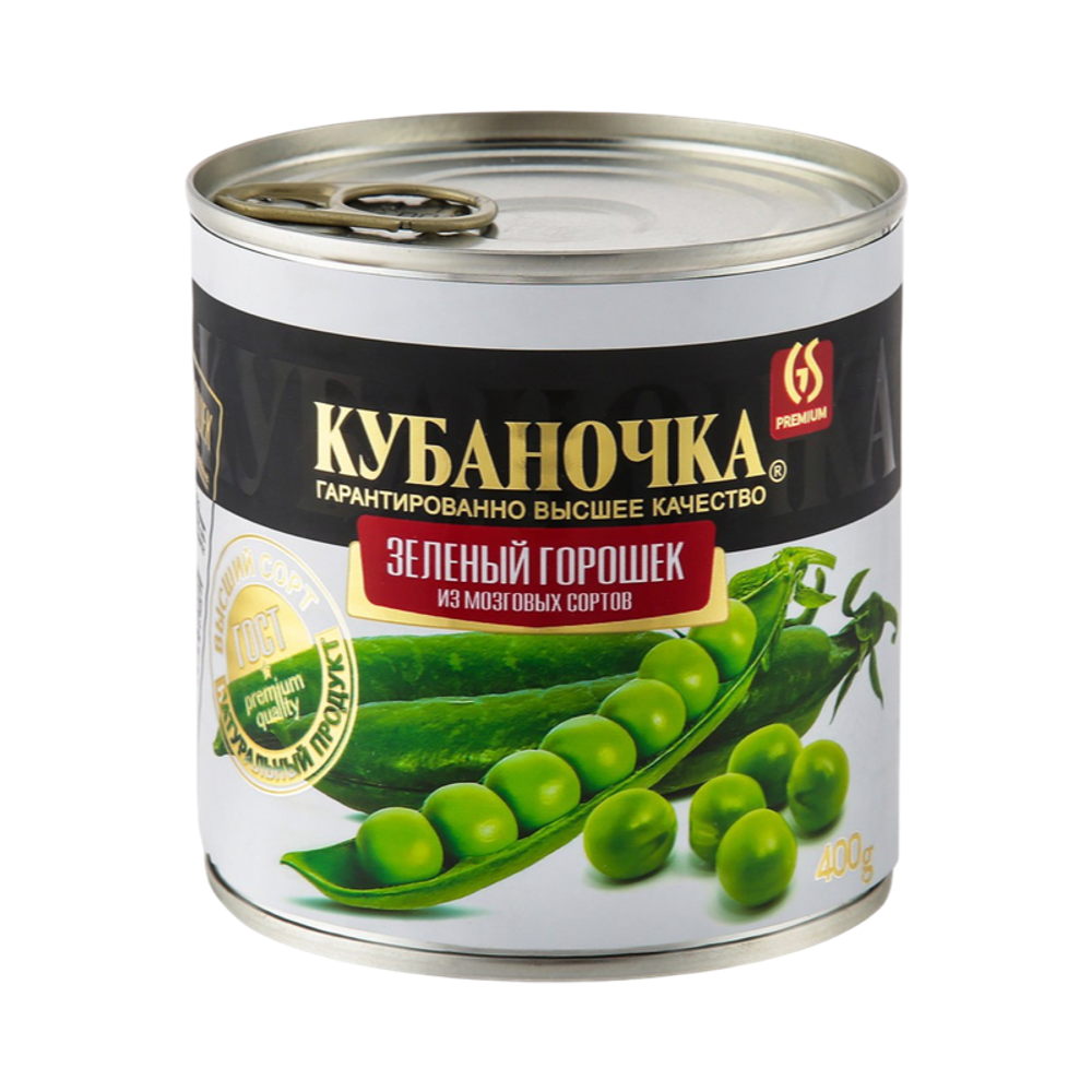 Горошек зеленый консервированный из мозговых сортов ТМ Кубаночка ж/б 400 гр