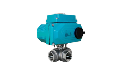 Кран шаровый трёхходовой L-тип, AISI304 DN40 (1_1/2"), с электроприводом AC 220V (С-05)
