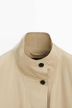 Massimo Dutti Тренч с высоким воротником из 100% хлопока, светло-бежевый