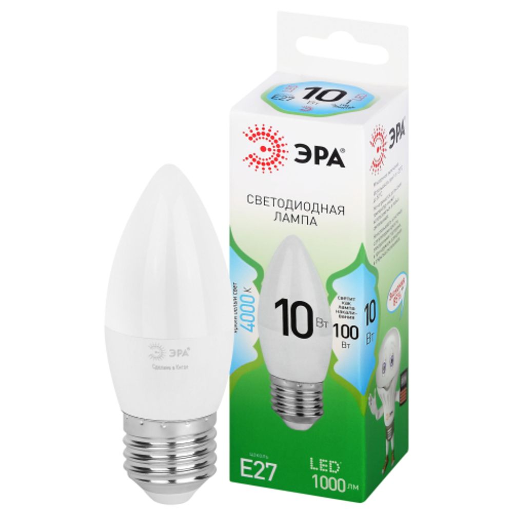 Лампа светодиодная ЭРА GREEN LINE LED B35-10W-840-E27 GL 10Вт свеча яркий белый свет E27 | Лампы cветодиодные Свеча (B/C)