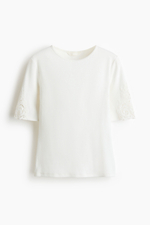 Топ в рубчик со вставками из кружева - H&M