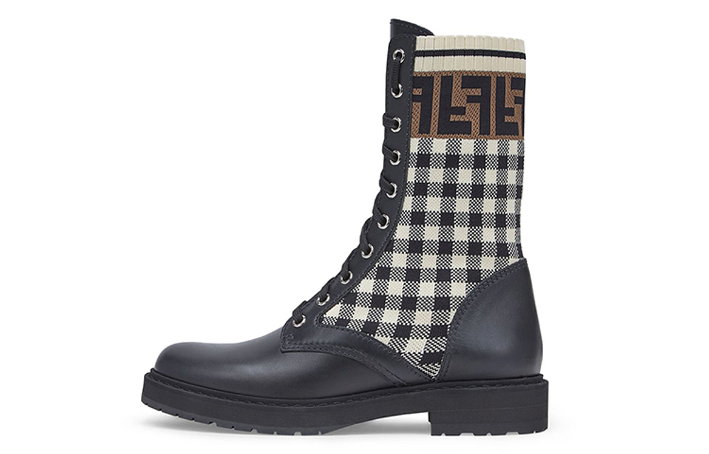 FENDI Women"s FF Rockoko Biker Boot "Black Checkerboard"