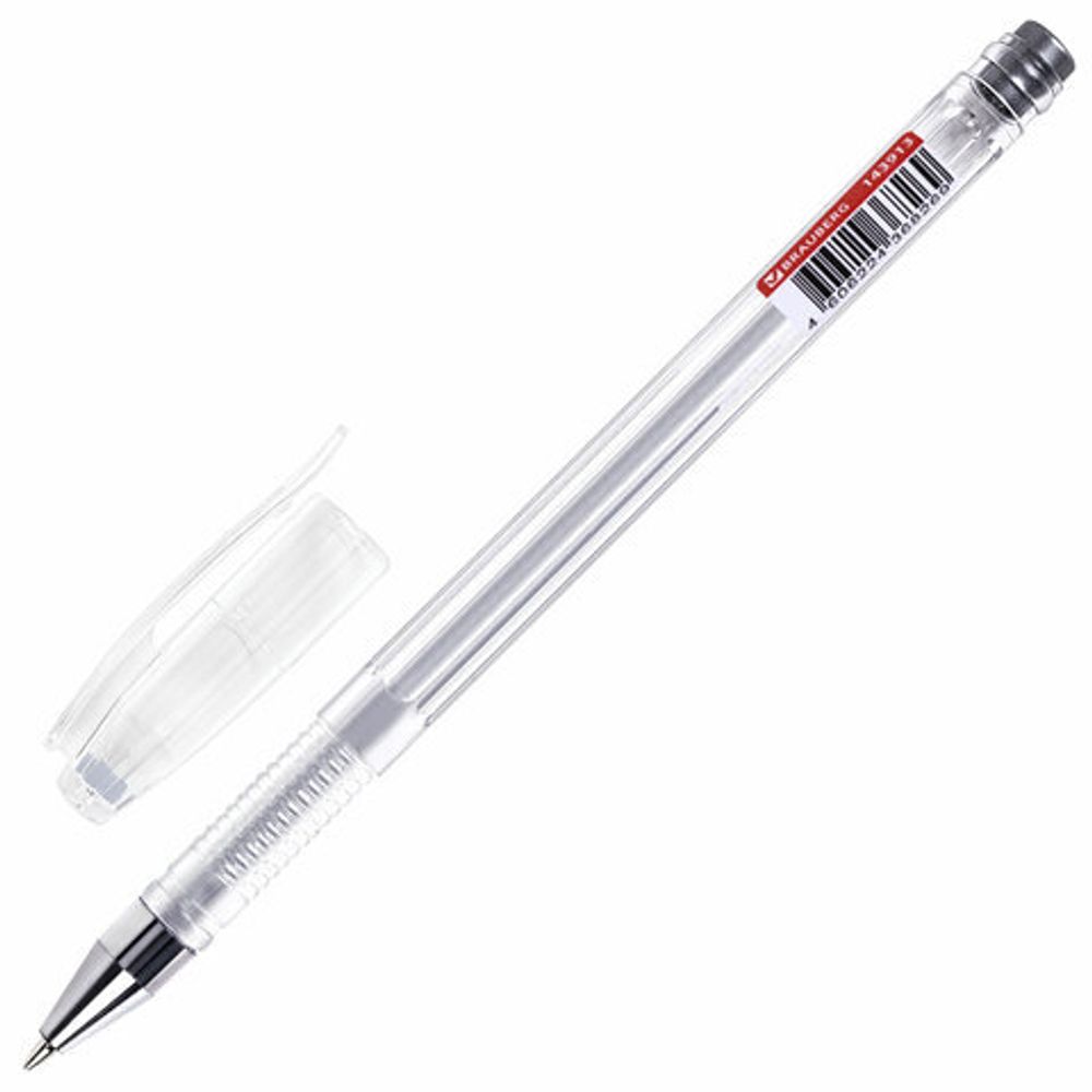 Ручка гелевая СЕРЕБРИСТАЯ BRAUBERG "EXTRA SILVER", 1шт, корпус прозрачный, 0,5 мм, линия 0,35 мм, 143913