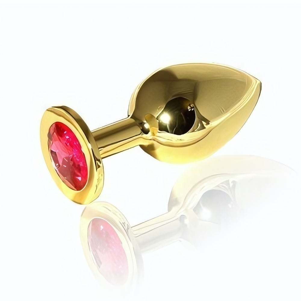 Анальная втулка с кристаллом Large Gold красный 9 см