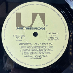 Винтажная виниловая пластинка LP Джеймс Бонд Агент 007, All About James Bond 007 (Япония 1977) (Оби)