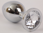 Анальная пробка серебряная с прозрачным кристаллом L 9,5х4см 47064-2-MM