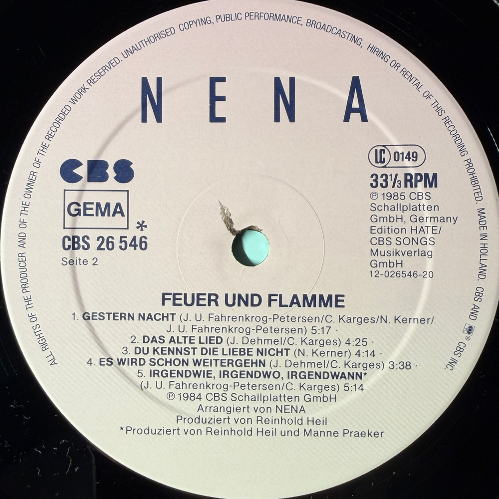 Nena ‎– Feuer Und Flamme (Германия 1985г.)