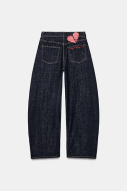 ZARA ДЖИНСЫ Z1975 BARREL, ВЫСОКАЯ ПОСАДКА, ВЫШИВКА, СИНИЙ