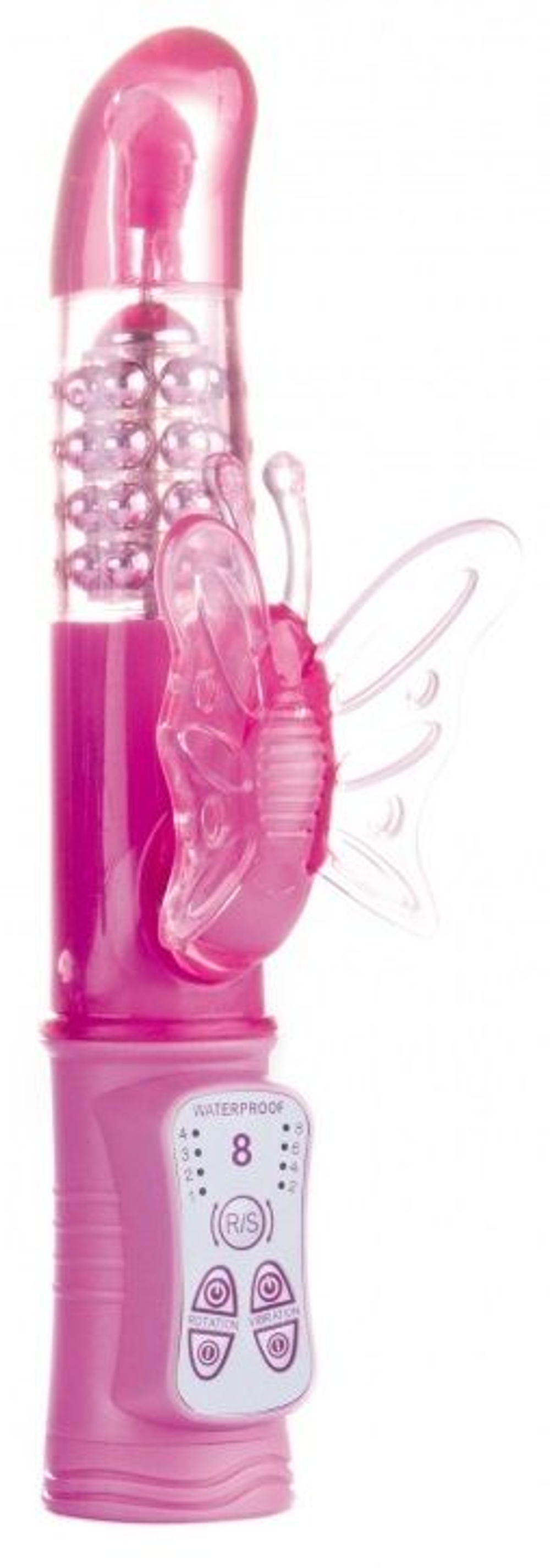 Розовый перезаряжаемый вибратор Rechargeable Butterfly с клиторальной бабочкой - 22,8 см. (Цвет: розовый)