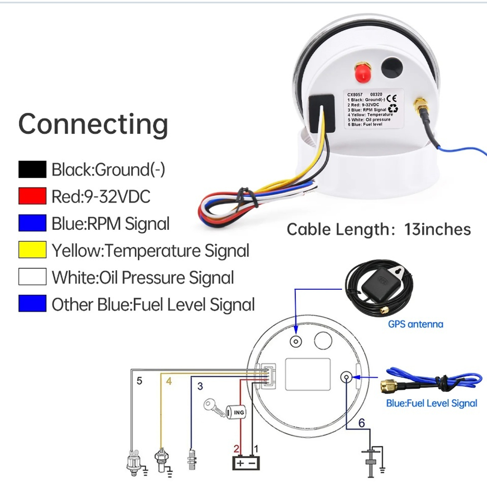 Электронный GPS 6 в 1 спидометр/тахометр BS61ALGTB белый