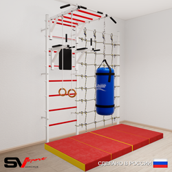 Шведская стенка Sv Sport 54170 (Турник рукоход/Брусья/Кольца/Цепь/Мешок 30кг/Мат 2м/Канатный лаз)