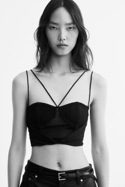 Короткий сетчатый топ с драпировкой - H&M