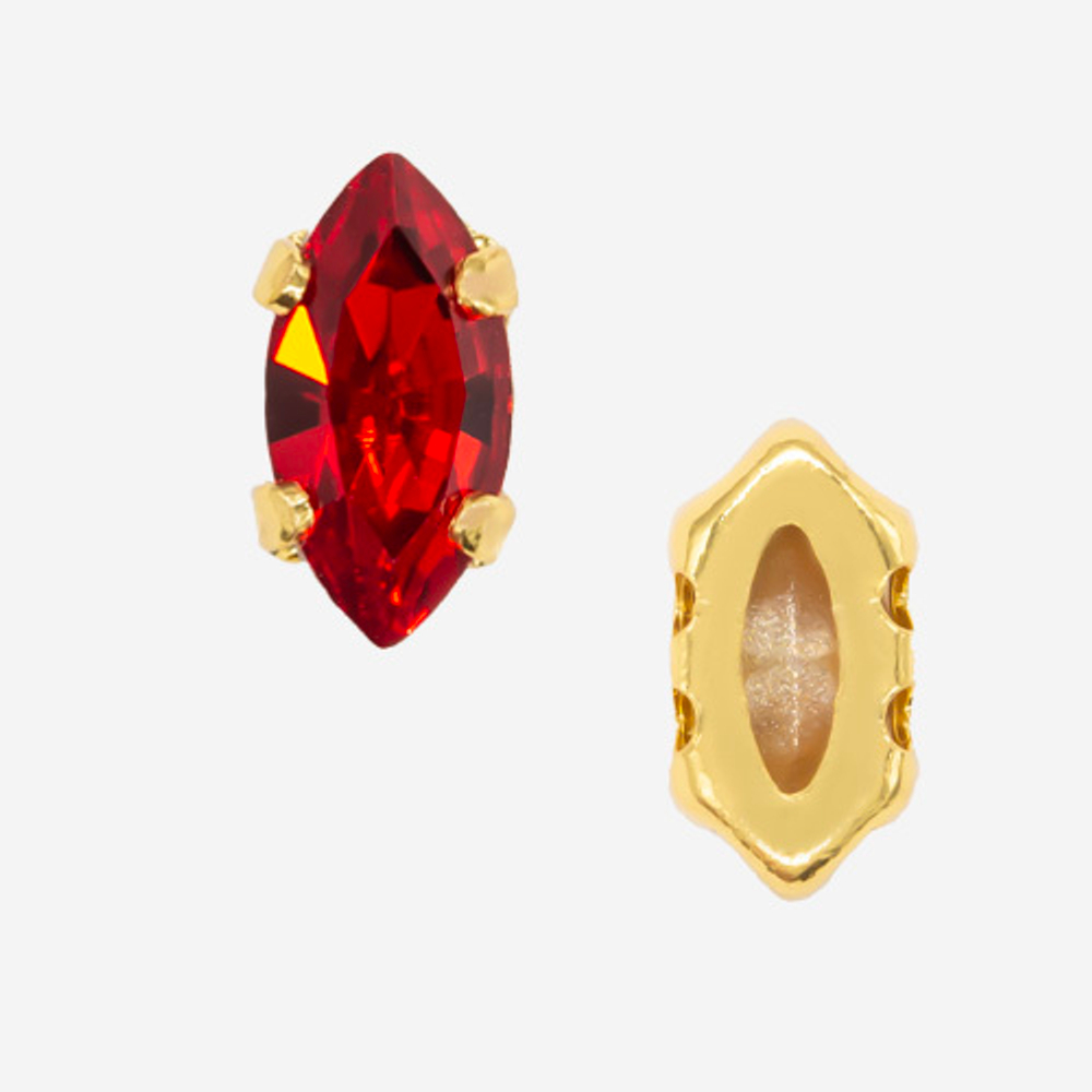 Кристалл Маркиз (Marquise Fancy Stone) в цапах, оттенок "Светлый Сиам"/"Light Siam", 8*4мм, позолота