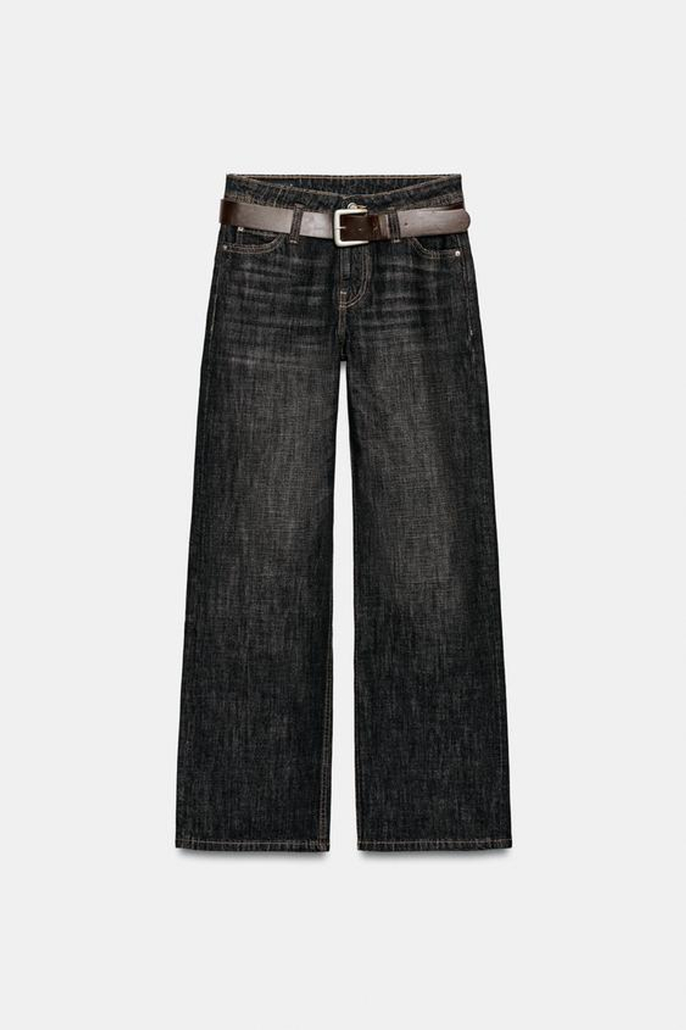 ZARA ДЖИНСЫ Z1975 STRAIGHT СО СРЕДНЕЙ ПОСАДКОЙ И ПОЯСОМ, ТЕМНО-СЕРЫЙ