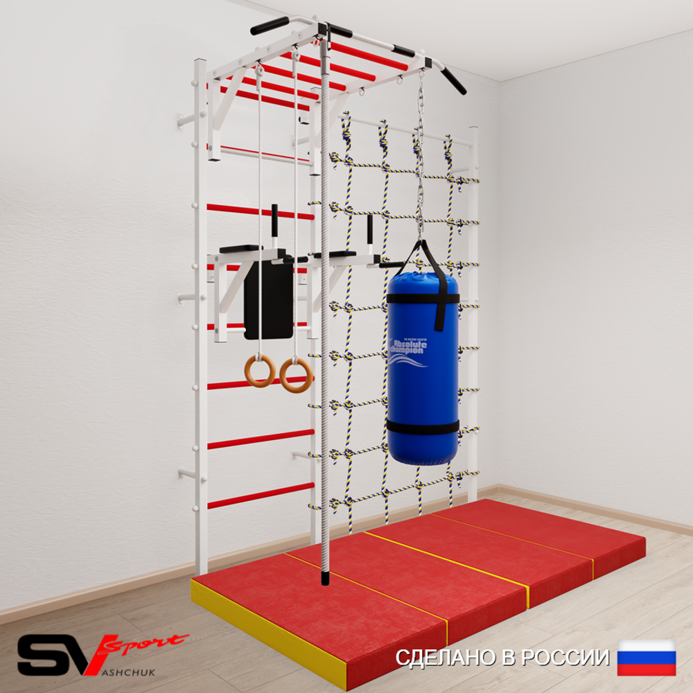 Шведская стенка Sv Sport 54470 (Турник рукоход/Брусья/Канат/Кольца/Цепь/Мешок 30кг/Мат 2м/Канатный лаз)