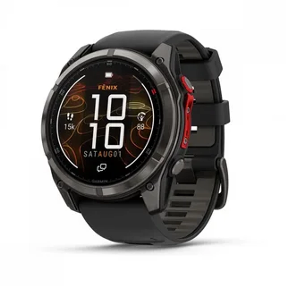 Garmin Fenix 8 PRO 51мм MicroLED Sapphire Carbon Gray DLC Titanium with Black/Pebble Gray Silicone Band