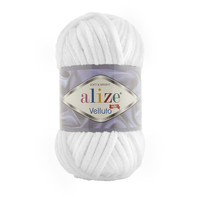 Пряжа Alize (Ализе) Velluto / уп.5 мот. по 100 г, 68м, 055 белый A