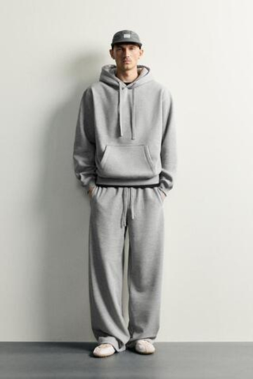 ZARA БАЗОВЫЕ СПОРТИВНЫЕ БРЮКИ LOOSE FIT, СЕРЫЙ МЕЛАНЖ