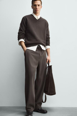 ZARA БРЮКИ RELAXED FIT СО СКЛАДКАМИ, ШОКОЛАДНЫЙ