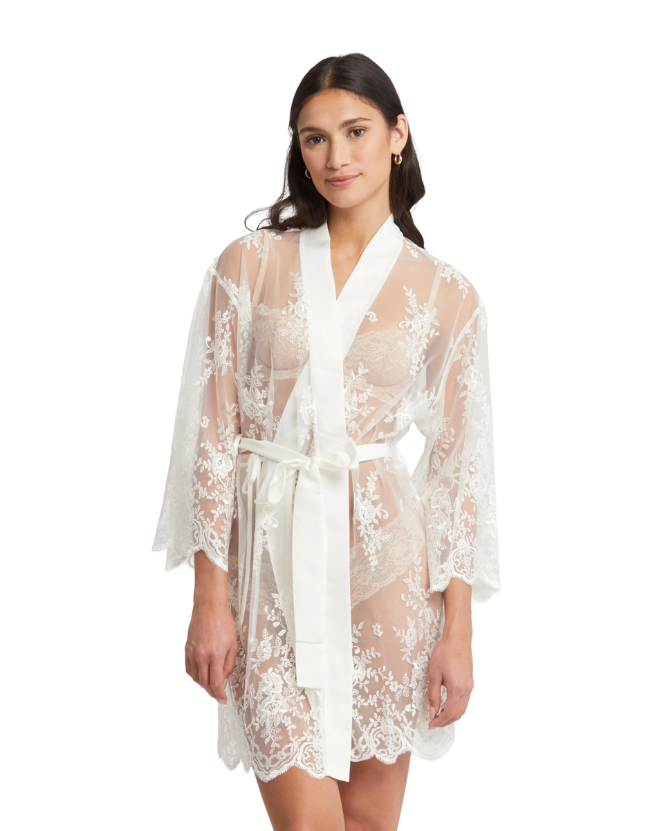 халат-накидка из прозрачной ткани с цветочной вышивкой Rya Collection Darling айвори