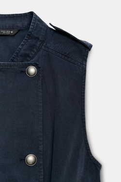 ZARA ТОП-ЖИЛЕТ С ХЛЯСТИКАМИ НА ПУГОВИЦАХ, СИНИЙ