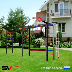 Уличная шведская стенка Sv Sport рукоход х 2 У52211.1К (Турник/Гнездо 100см/Щит баскет/Кронш бокс/Канат/кольца/лестница)