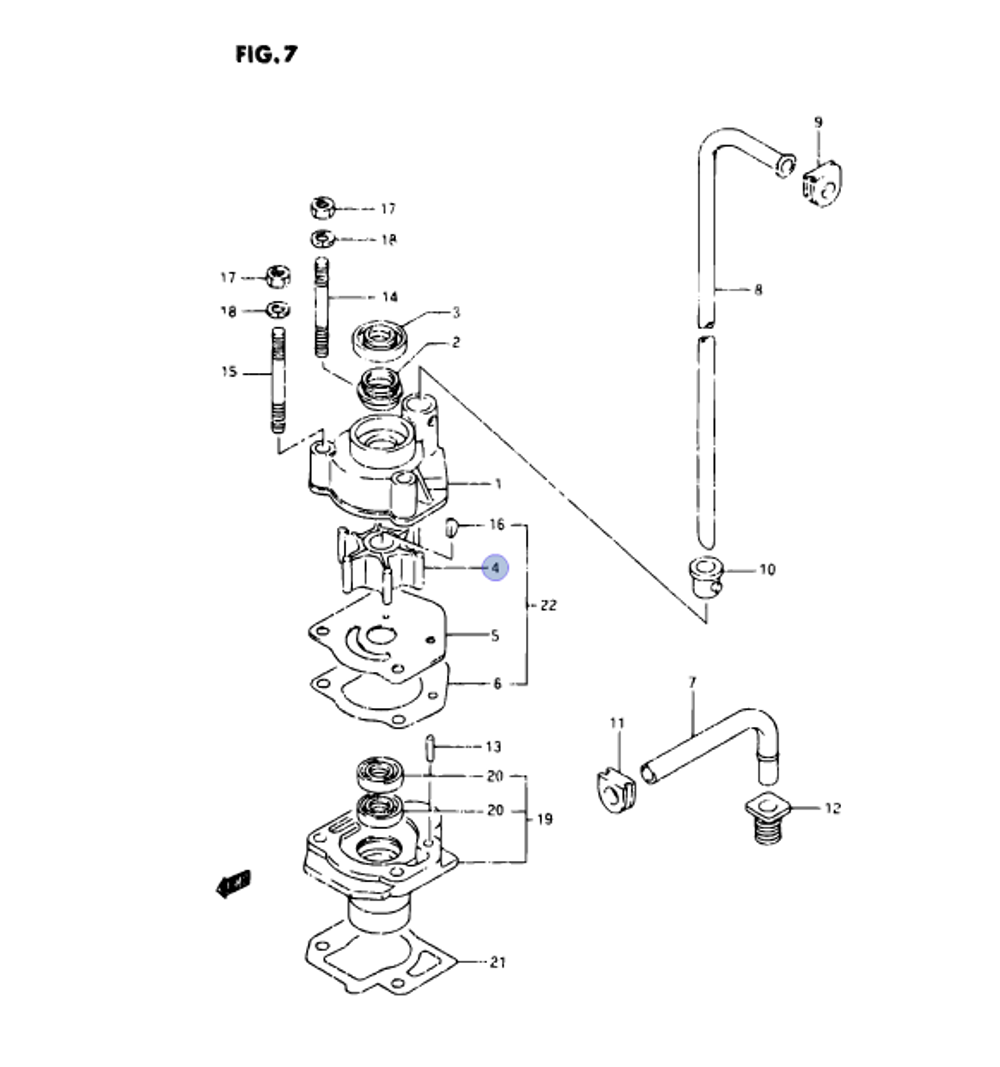Крыльчатка помпы Suzuki DT9.9/DT15 (17461-93901-000)