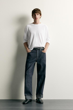 ZARA ДЖИНСЫ STRAIGHT FIT С КОНТРАСТНЫМ ПОДВОРОТОМ, ИНДИГО