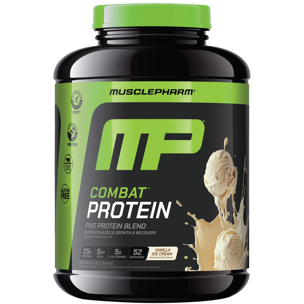 MusclePharm, Combat®, протеиновый порошок, со вкусом ванильного мороженого, 1,84 кг (4,1 фунта)
