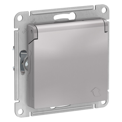 Systeme Electric AtlasDesign Алюминий Розетка с/з, со шторками, с крышкой, 16А, в сборе
