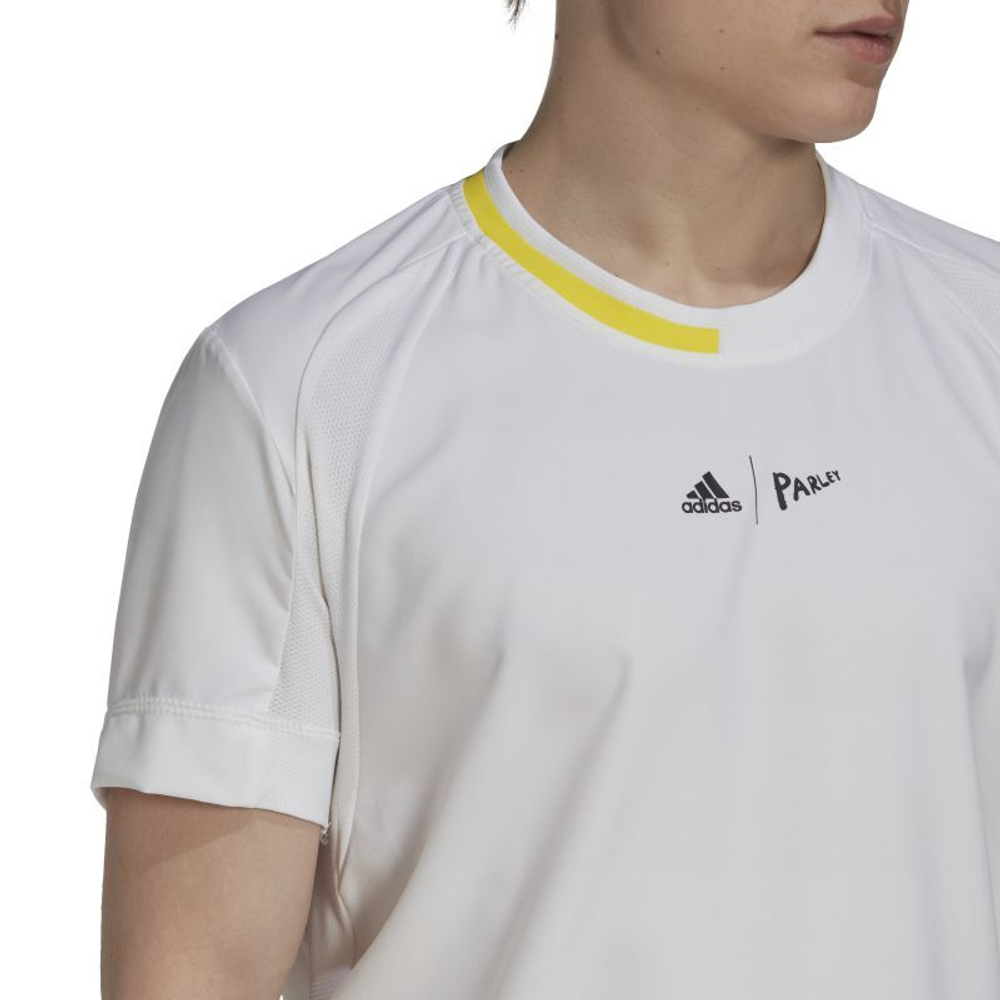 Мужская теннисная футболка Adidas London Stretch Woven Tee - white/impact yellow
