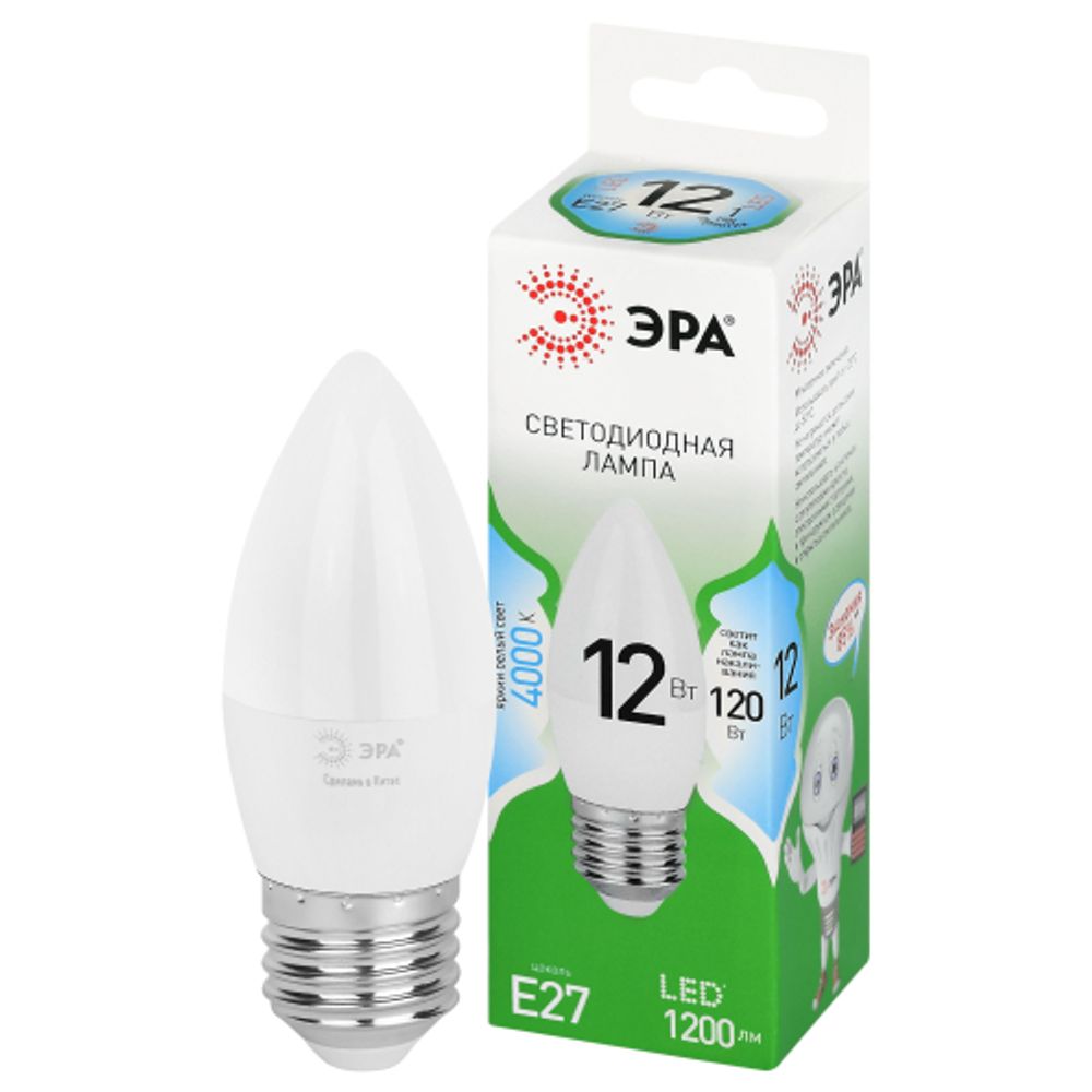 Лампа светодиодная ЭРА GREEN LINE LED B35-12W-840-E27 GL 12Вт свеча яркий белый свет E27 | Лампы cветодиодные Свеча (B/C)