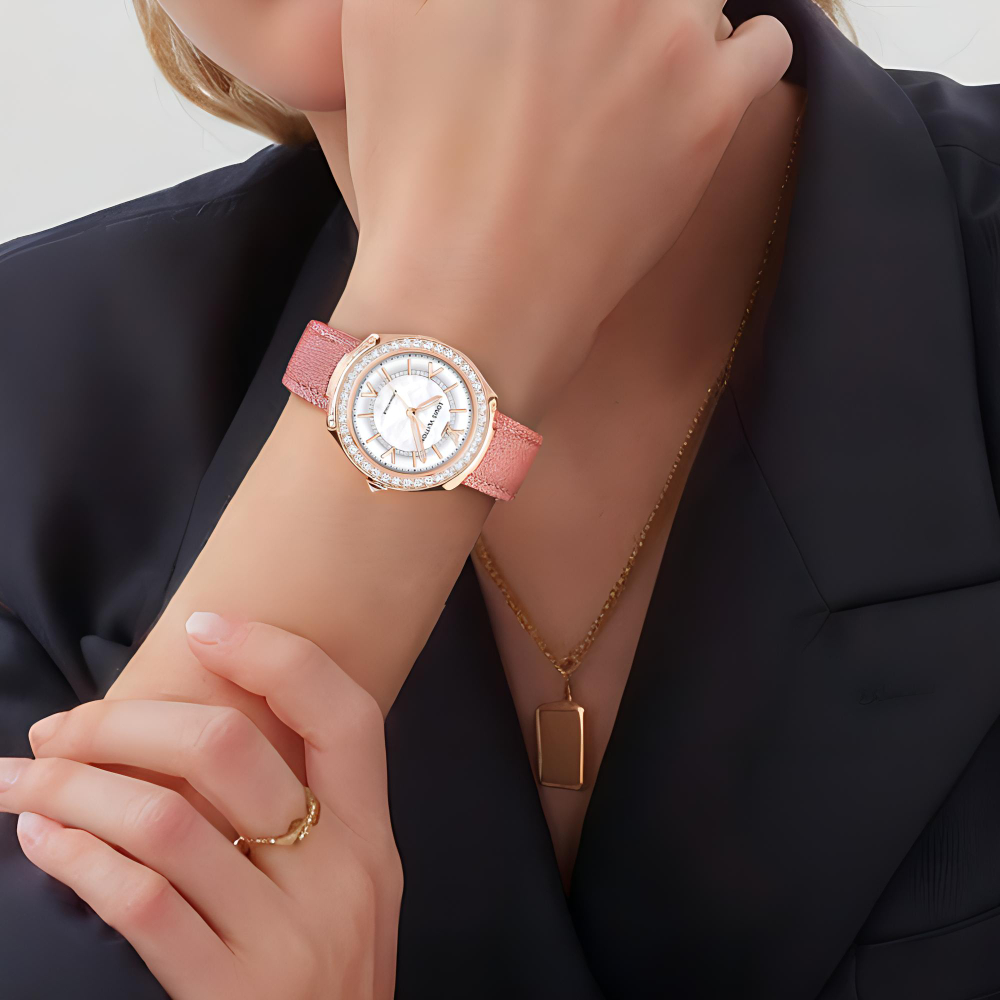 LOUIS VUITTON Wrist Watch Quartz Movement Cow Leather Strap 36mm White Dial Women"s Watch 50m Water Resistant