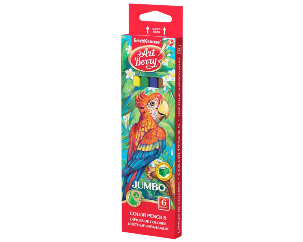 Цветные карандаши деревянные ArtBerry® Jumbo  6 цветов с точилкой