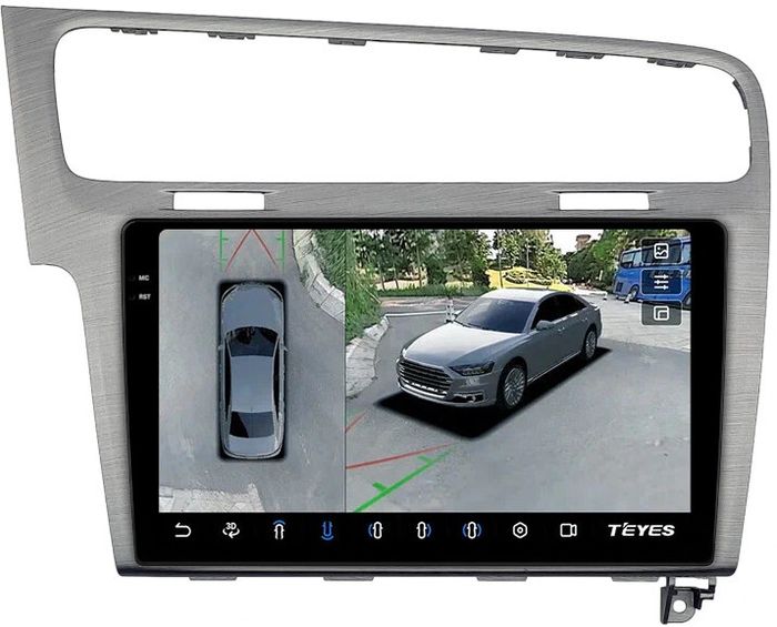 Магнитола для Volkswagen Golf 7 2012-2020 (рамка серебро) - Teyes CC3-2K-360 монитор 10.36" 2K QLED на Android 10, Быстрая, CarPlay, 4G SIM-слот, 4 камеры в комплекте