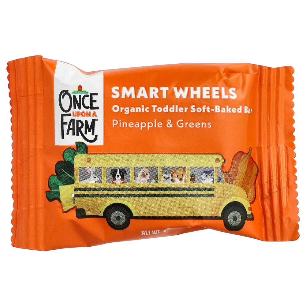 Once Upon A Farm, SmartWheels, органические запеченные батончики для малышей, ананас и зелень, 5 батончиков по 19 г (0,67 унции)
