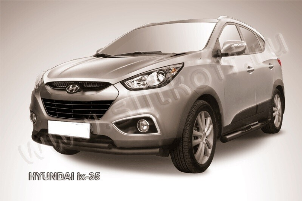 Защита переднего бампера (нержавейка) Hyundai ix-35 (2010-2015) d57+d42 радиусная (черный)