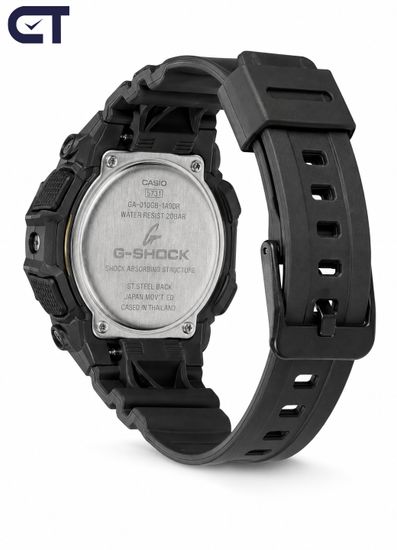 CASIO GA-010GB-1A9DR G-SHOCK мужские наручные часы — чёрно-золотая ударопрочная модель с 10-летней батареей