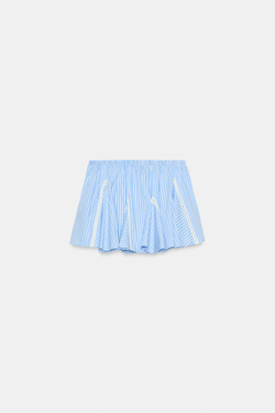 ZARA МИНИ-ЮБКА В ПОЛОСКУ С КРУЖЕВНЫМИ ВСТАВКАМИ, СИНИЙ/БЕЛЫЙ