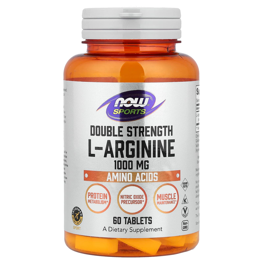 NOW Foods, Double Strength L-Arginine 1000 mg 60 tabs |jismoniy faollik, L-arginin, 1000 mg, 60 tabletka
