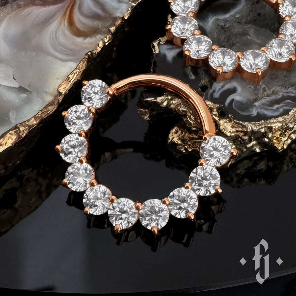 Кликер "Gloss" с камнями 2.5мм - Розовое золото - White CZ